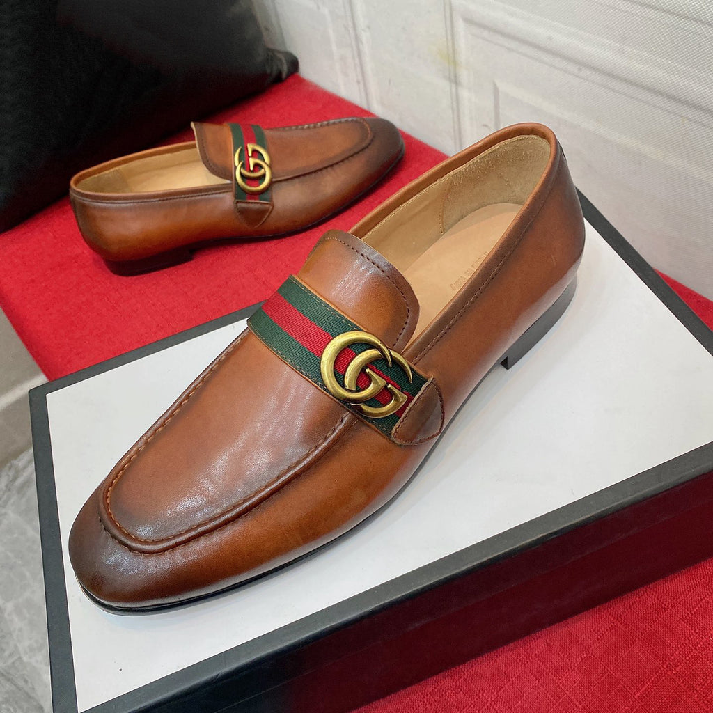 Men's Fashion Business Luxury G LOGO Brown slip on shoes