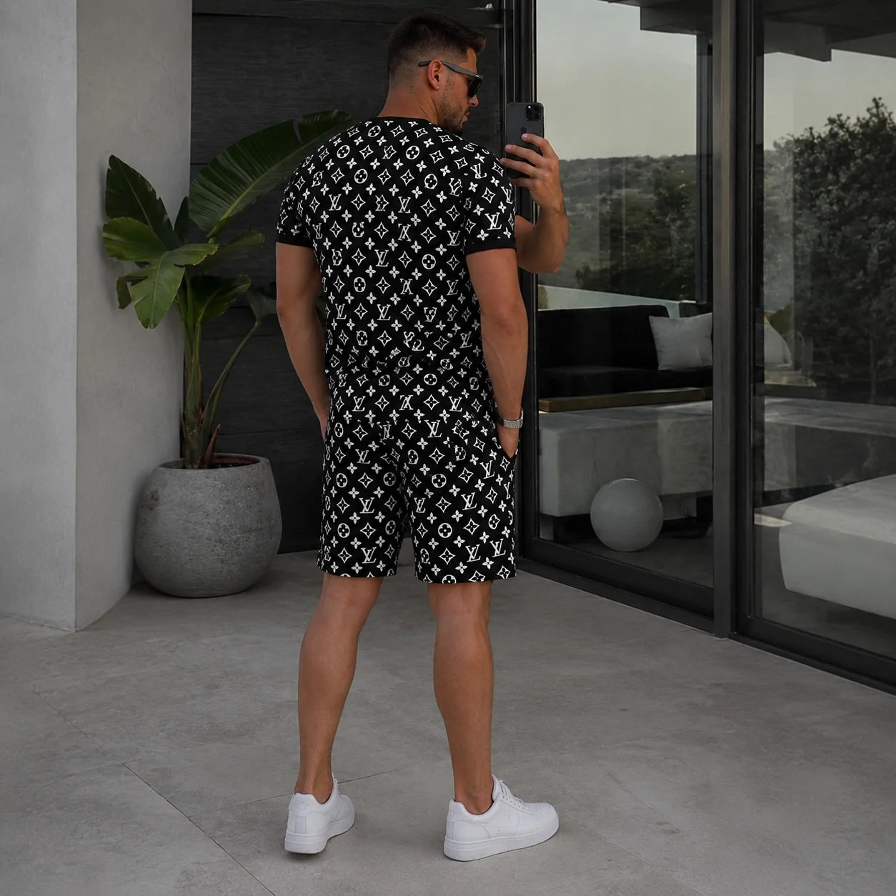Men's Fashion Printed Short Sleeve Suit 3D1026070329