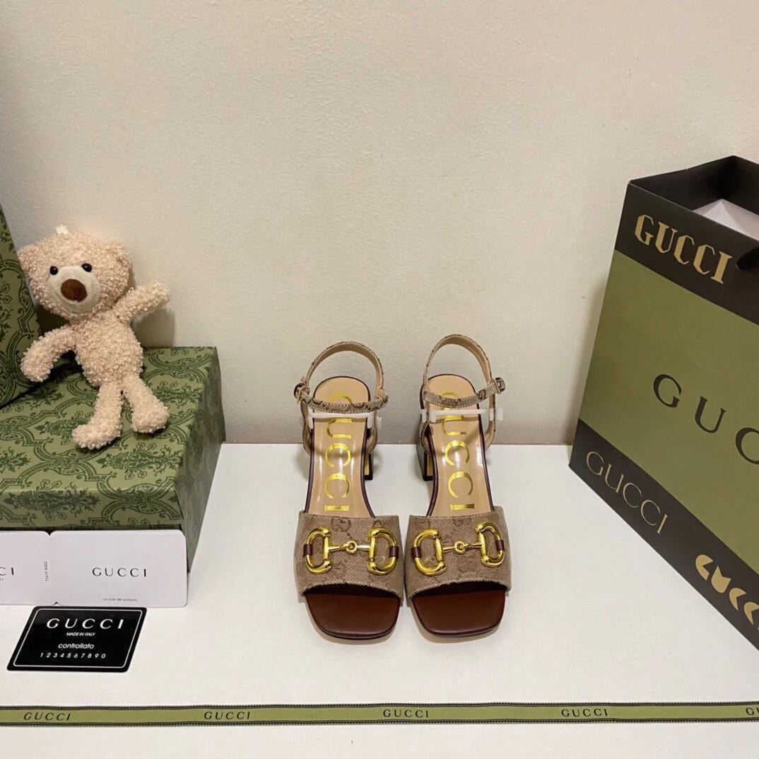 New Horsebit Buckle French Thick Heel Sandals 1024042622