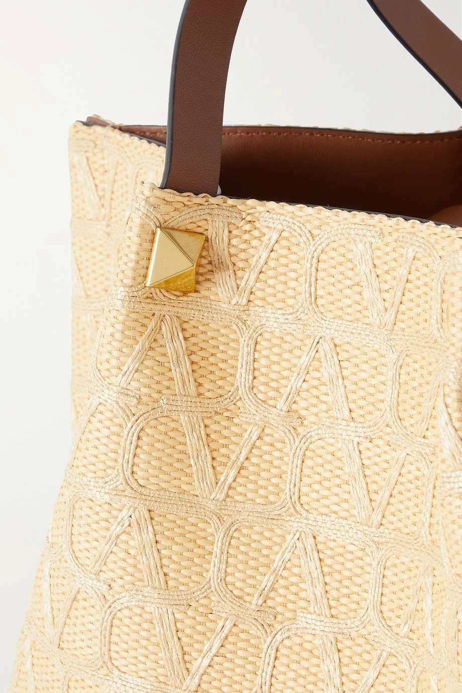 VLOGO medium leather-trimmed embroidered raffia tote 0725031309
