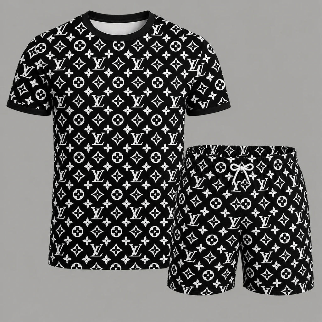Men's Fashion Printed Short Sleeve Suit 3D1026070329