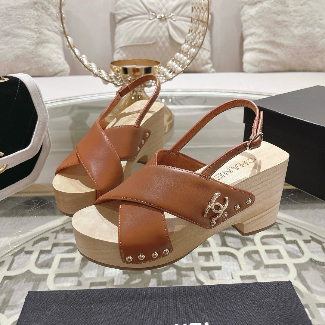 24ss wood grain platform sandals 0724071707