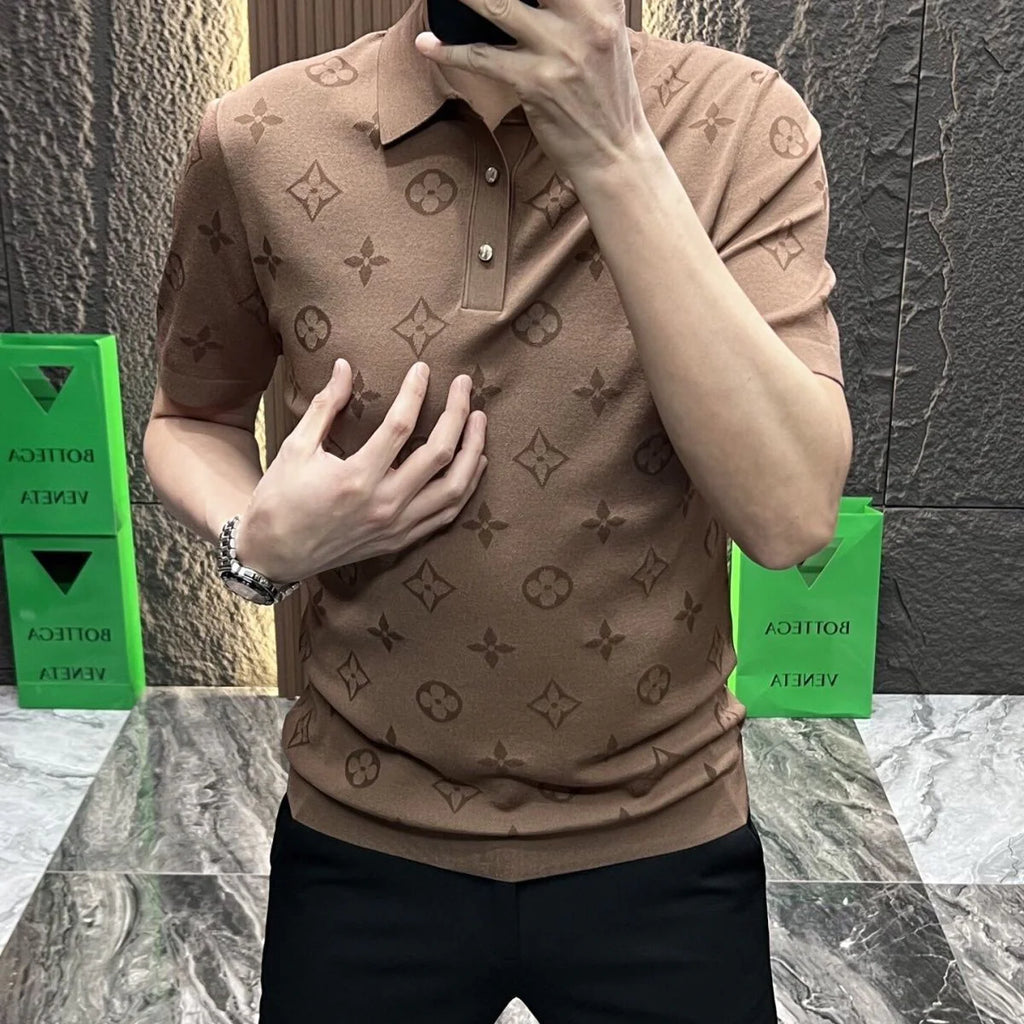 Light Luxury Lar Printed Simple Half Sleeve High-end Men's Short Sleeve 1024032102