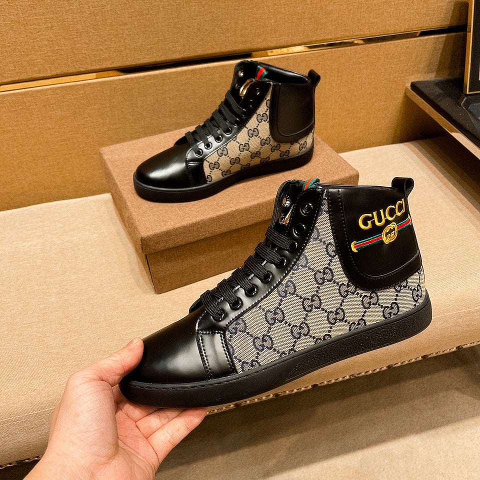 Men's black  print leather boots