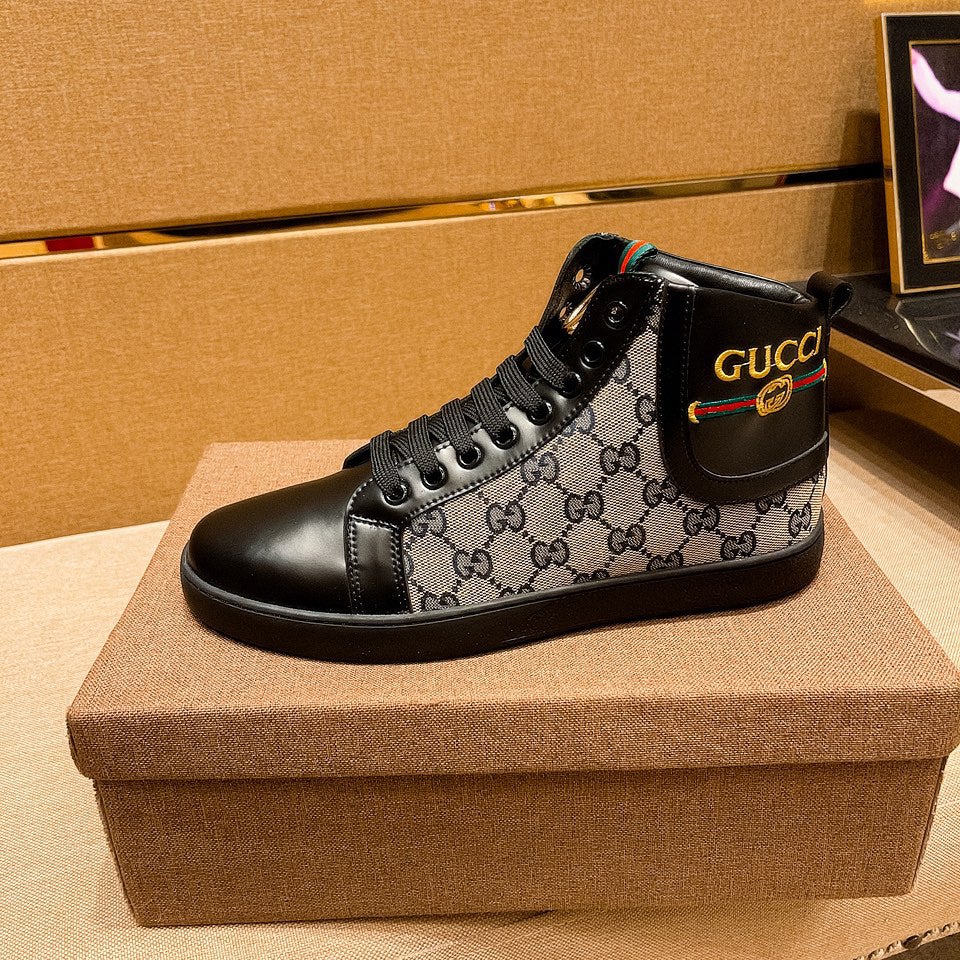 Men's black  print leather boots