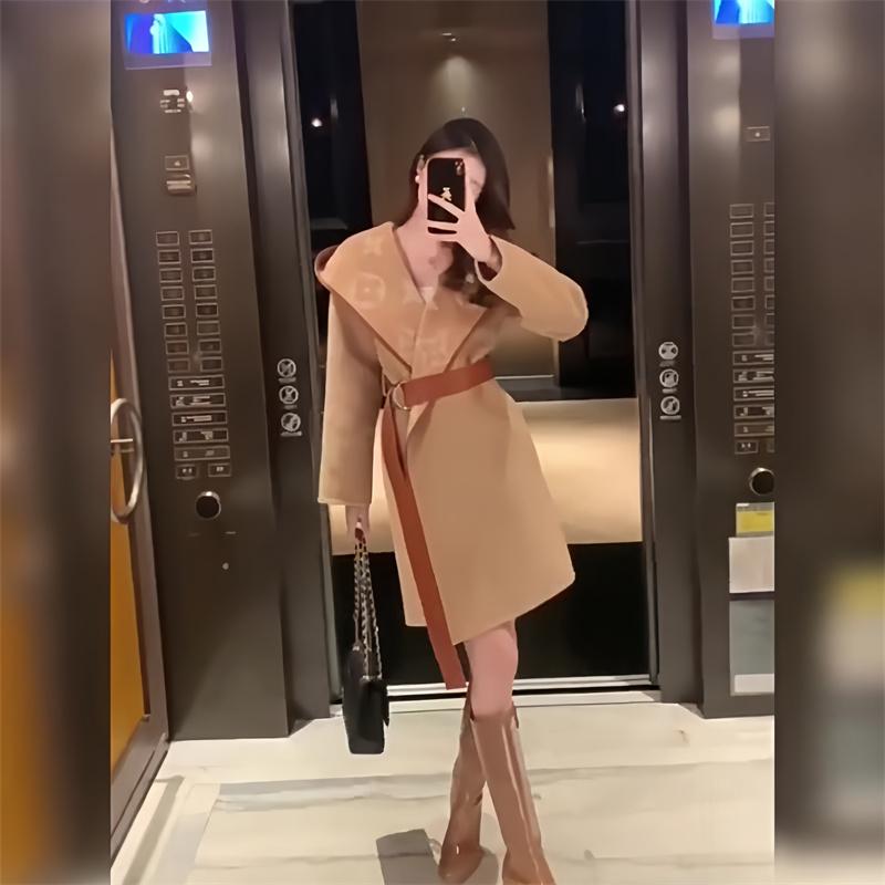 New fashion mid length lace up woolen coat 1023112319