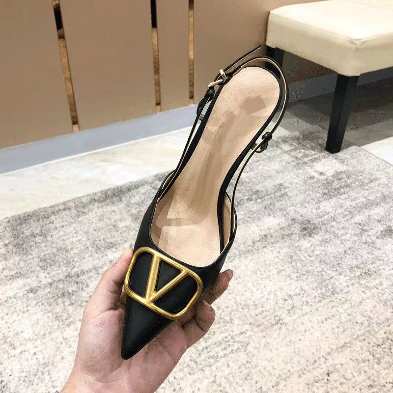 V pointed toe stiletto sandals