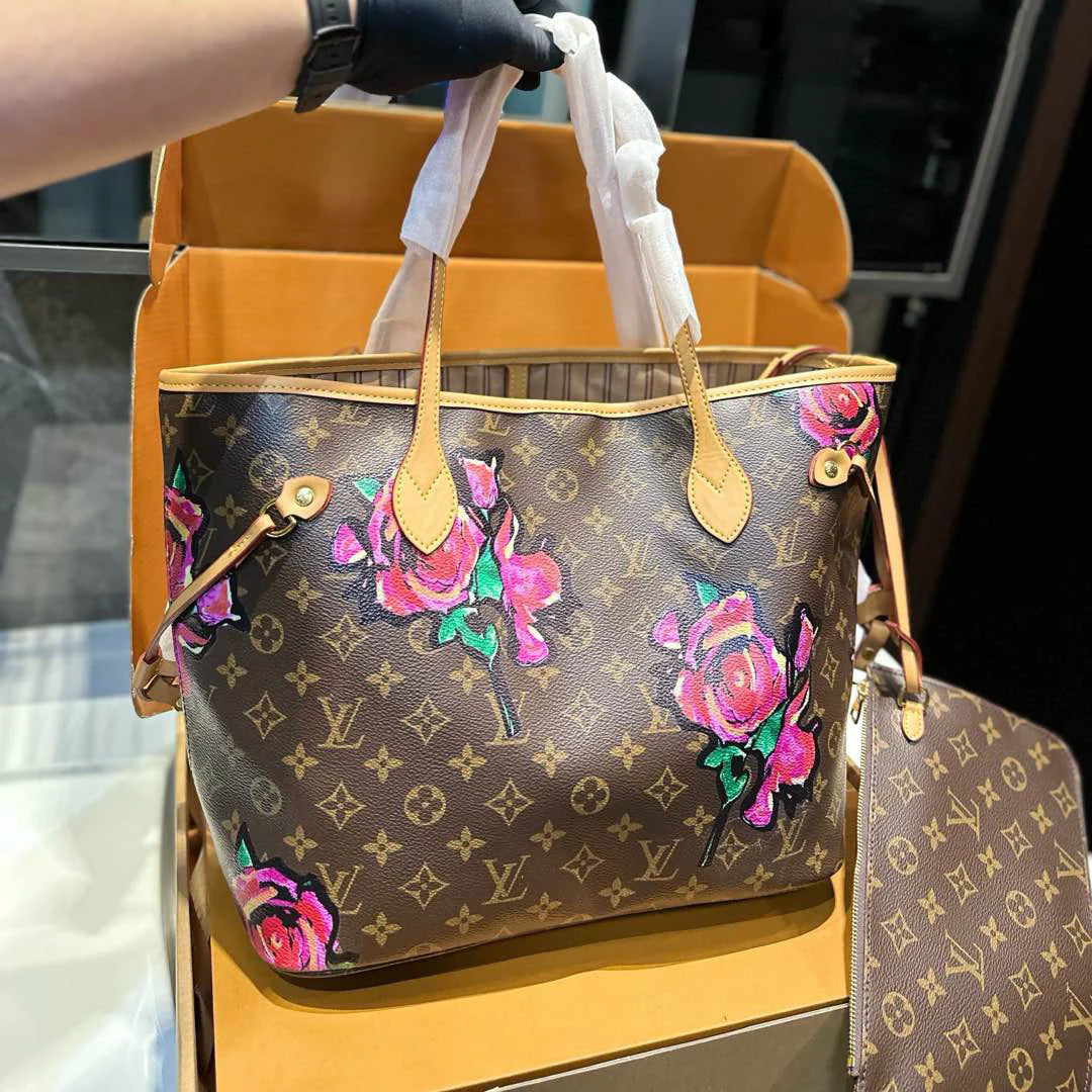 Luxury Hand Painted Rose Tote Bag 1025011507