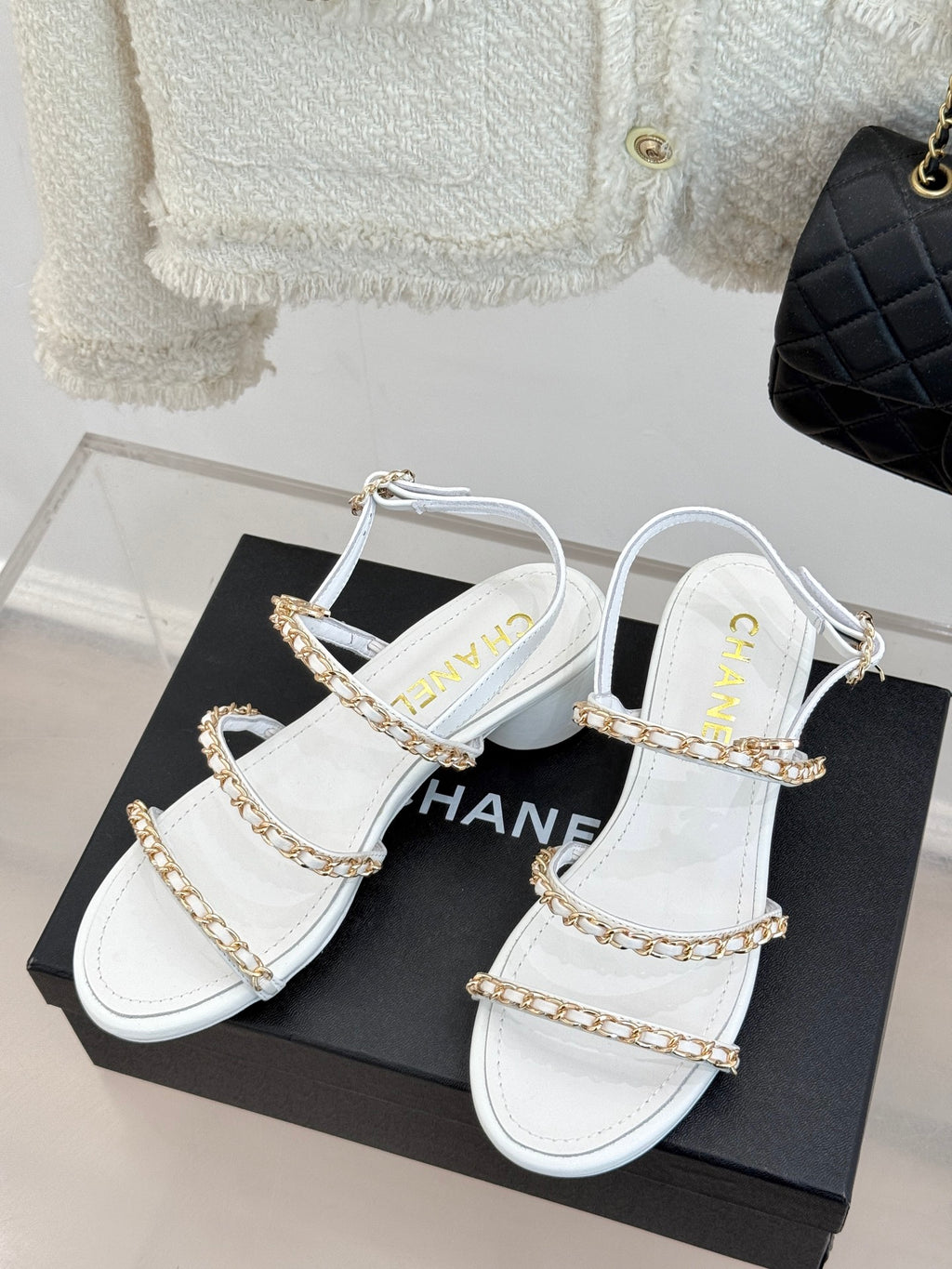 Double C chain thick heel sandals 0725042807