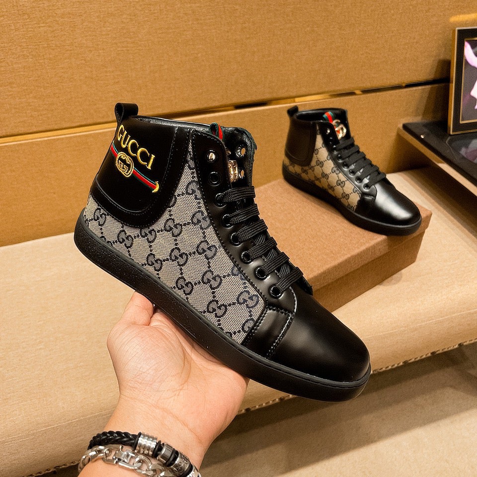 Men's black  print leather boots