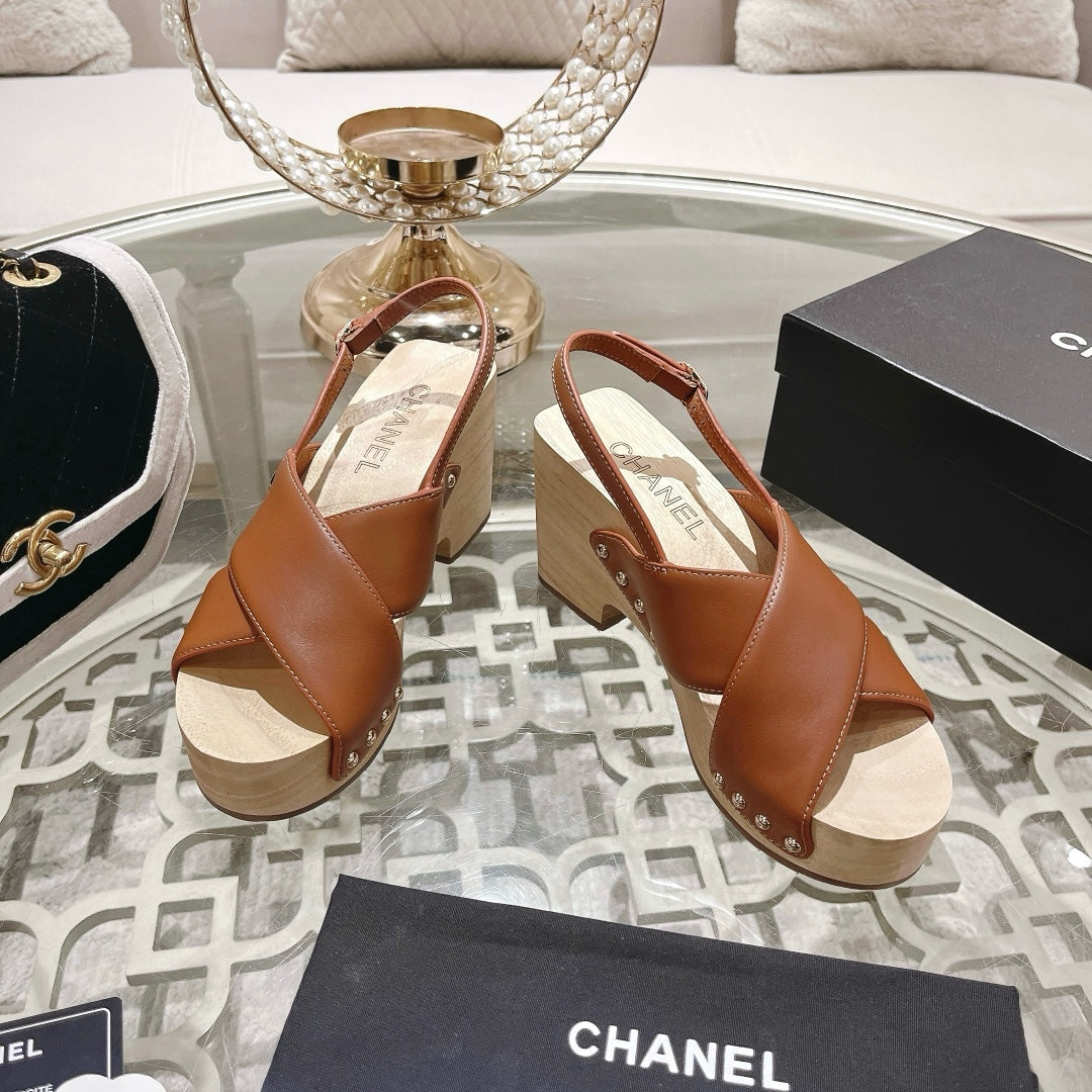 24ss wood grain platform sandals 0724071707