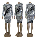 Sexy printed slim fit hip-huing dress XC0823110101
