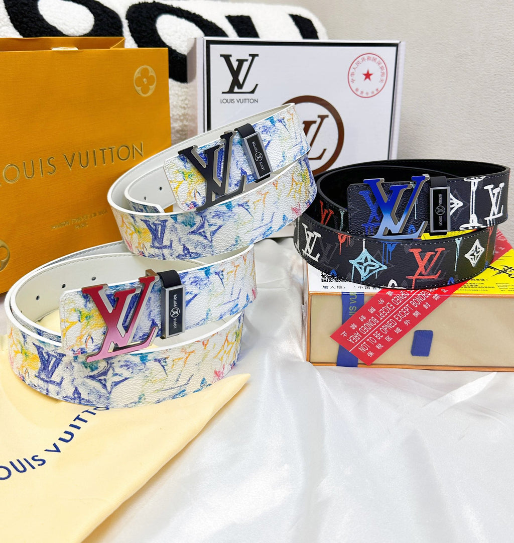 V graffiti painted leather belt 0724031403