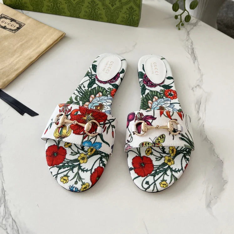 New Floral Horsebit Buckle Women's Slippers 1025070413