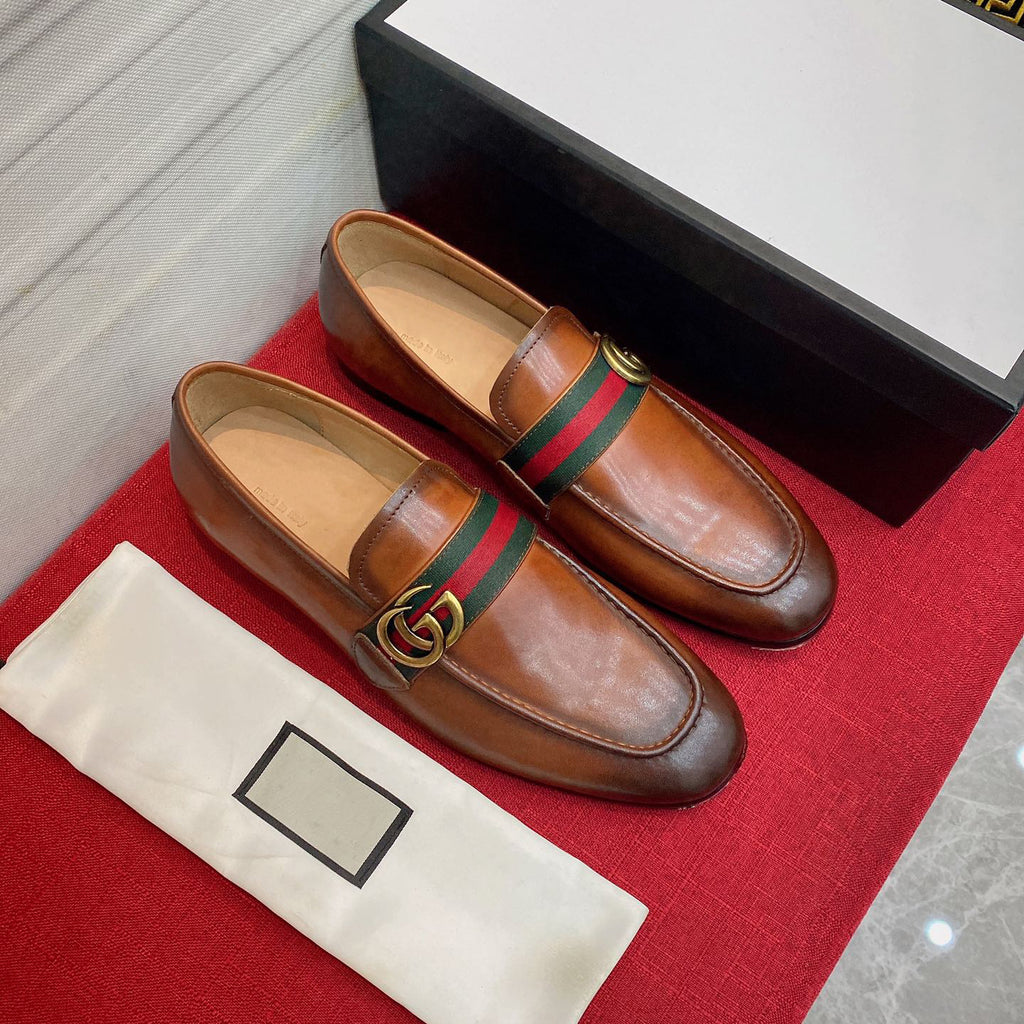 Men's Fashion Business Luxury G LOGO Brown slip on shoes