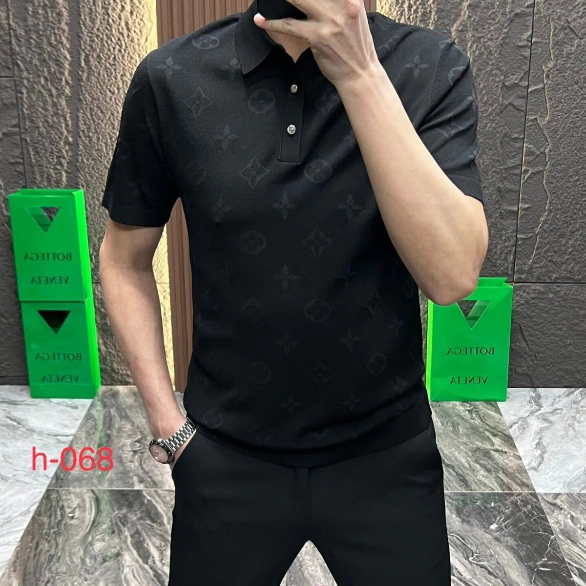 Light Luxury Lar Printed Simple Half Sleeve High-end Men's Short Sleeve 1024032102