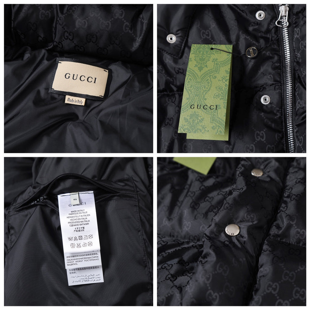 Mid-length dark pattern jacquard element down jacket with red and green webbing XC0823111002