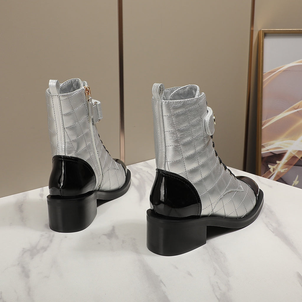 fashion rhombus gold and siLer cowhide boots 0724101707