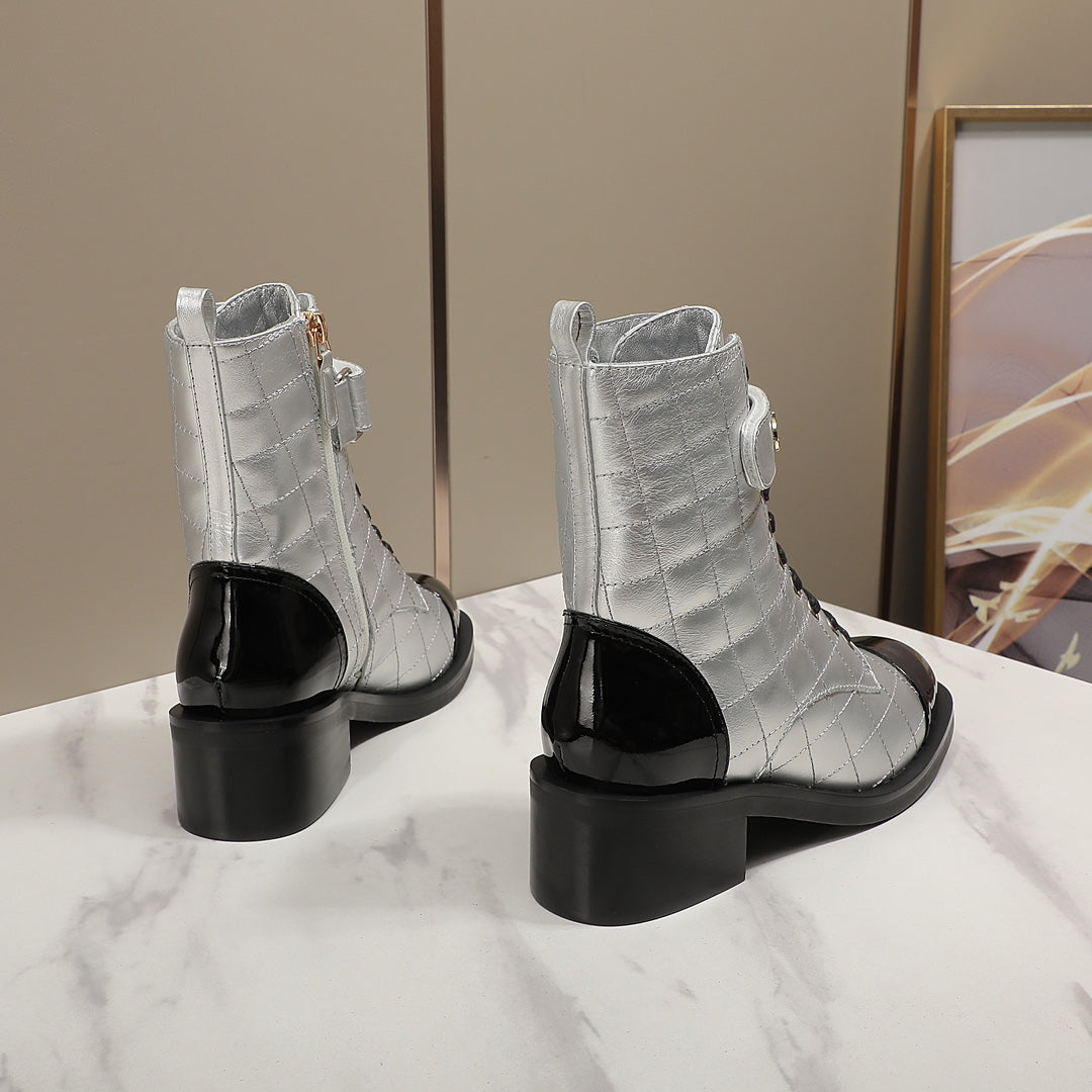 fashion rhombus gold and siLer cowhide boots 0724101707