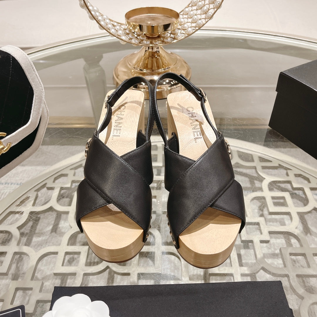 24ss wood grain platform sandals 0724071707