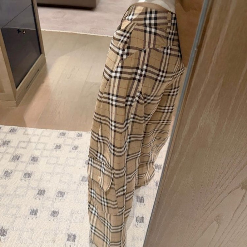 New Fashion Women's Plaid Cargo Wide Leg Pants PD1326091008