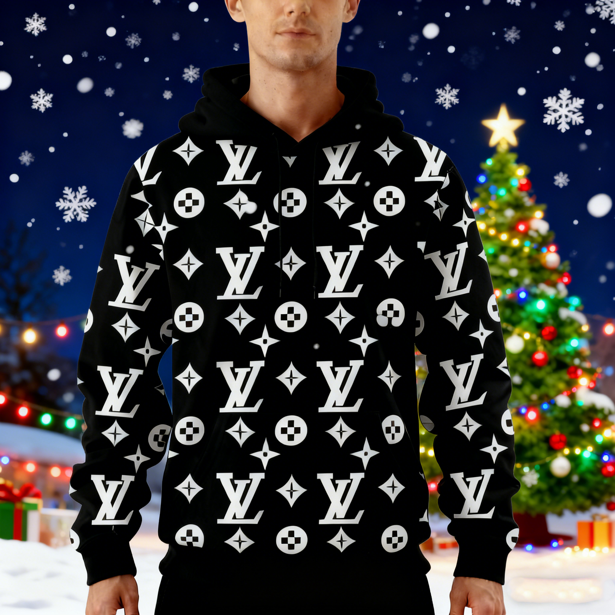 V Logo brown Loose printed hooded 3D0725110901