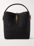 37 leather-trimmed raffia bucket bag 0725031307