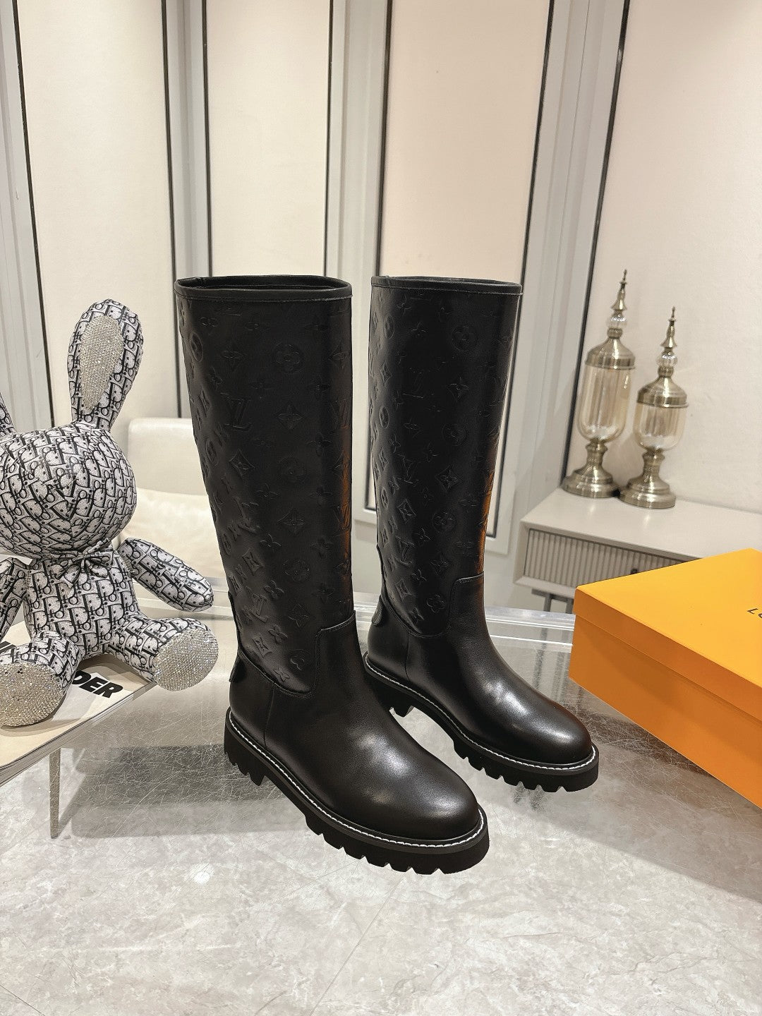 L stylish custom printed leather mid-calf boots 0724102310