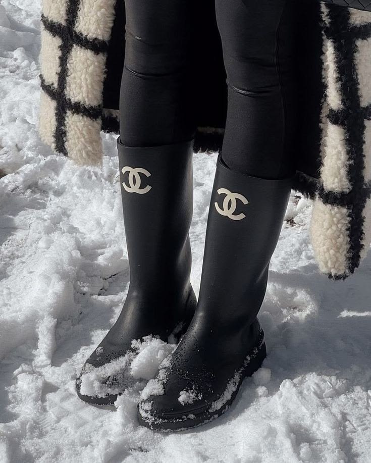 Black Leather C Logo Women's Fashion BootsXC052023110202
