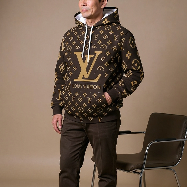V Logo brown Loose printed hooded