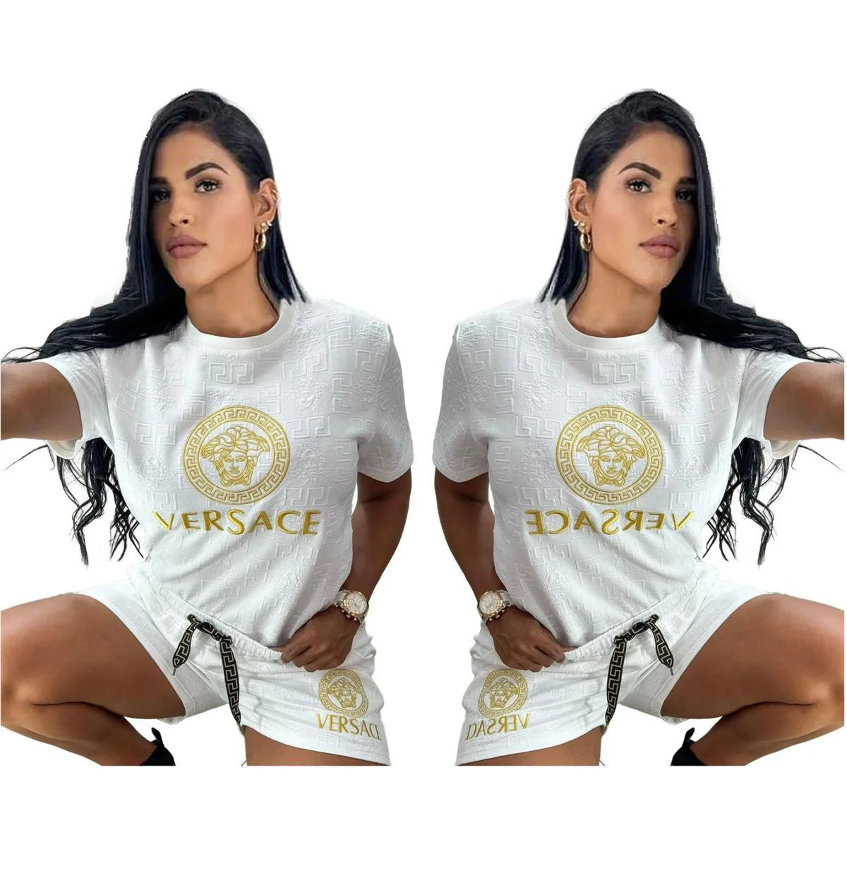 Fashion Trend New Embossed Short Sleeve Shorts Suit 1024062107