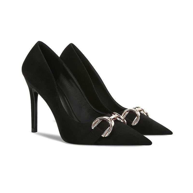 Stiletto Pointed Toe Leather High Heels 0823120601