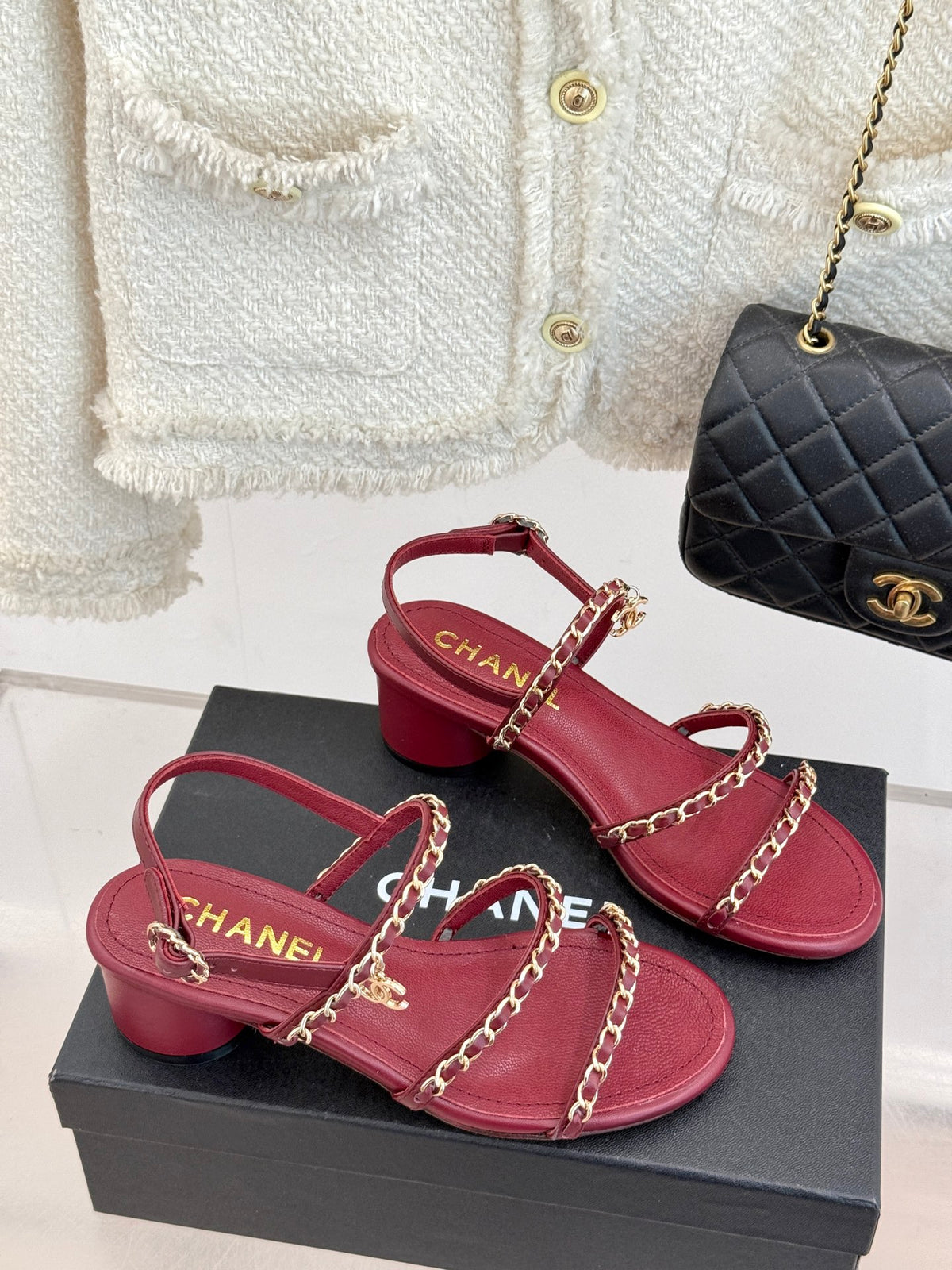 Double C chain thick heel sandals 0725042807