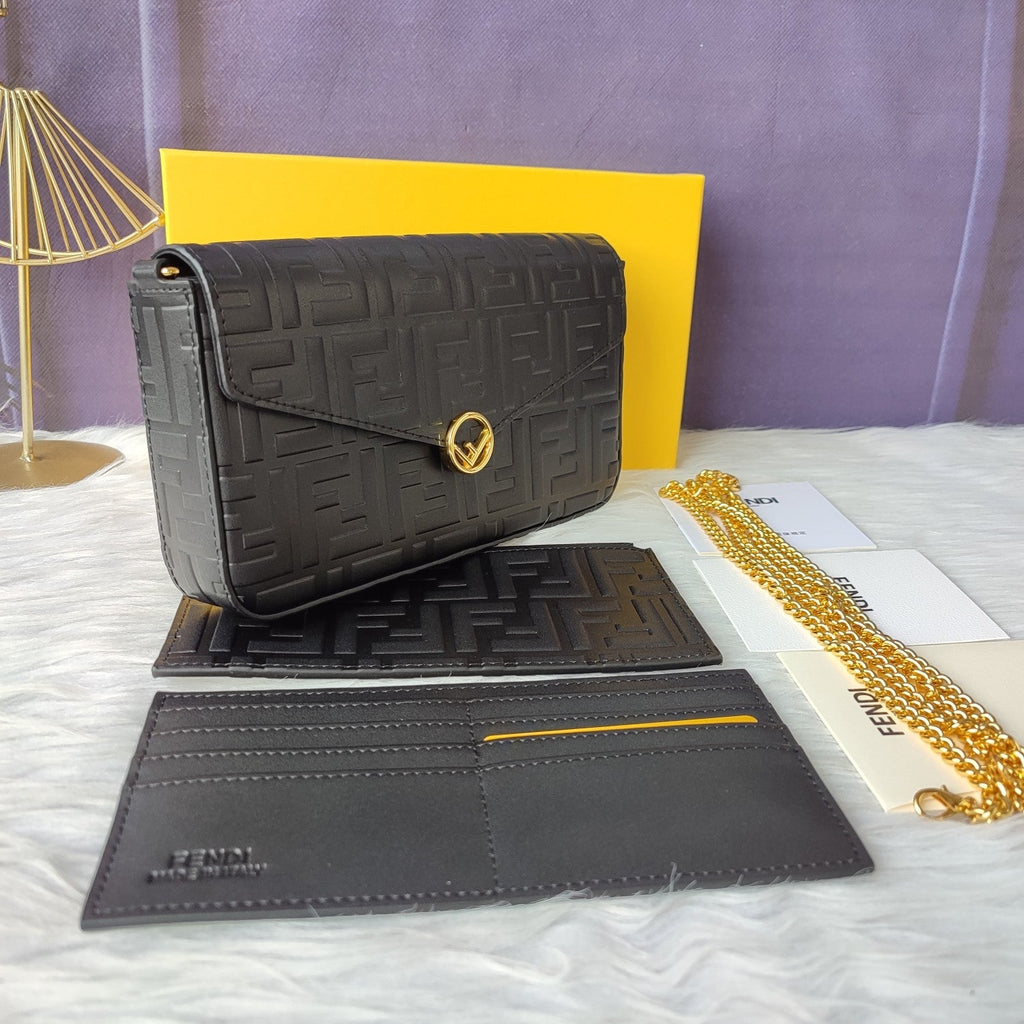 F Print Black Embossed Wallet XC0823040753
