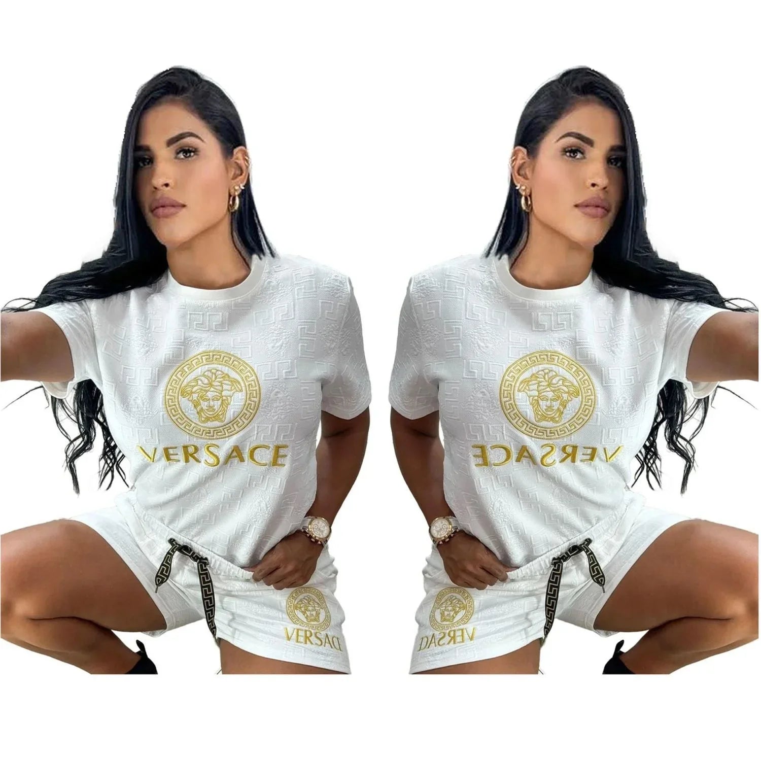 Fashion Trend New Embossed Short Sleeve Shorts Suit 1024062107