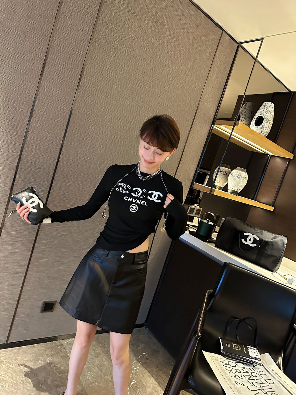 letter logo printed elastic bottom long sleeve 0724121109