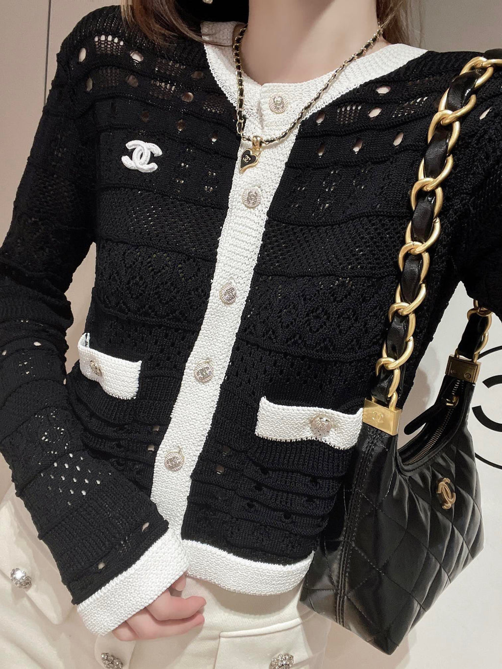 contrast color crew neck knitted long sleeve cardigan 0724080605