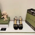 New Horsebit Buckle French Thick Heel Sandals 1024042622