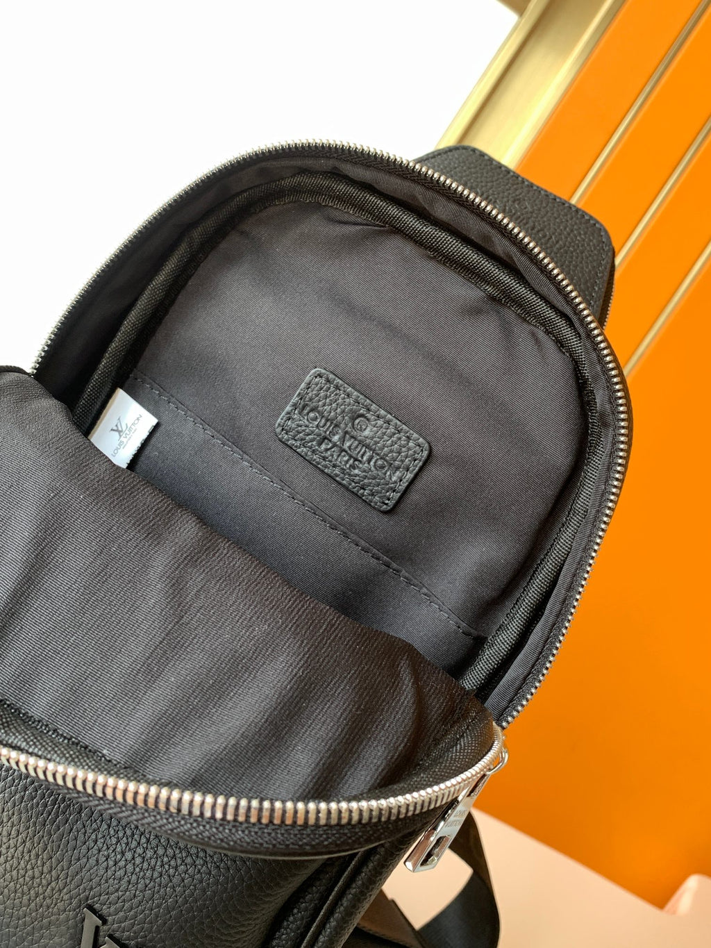 L fashionable black leather chest bag 0725052709