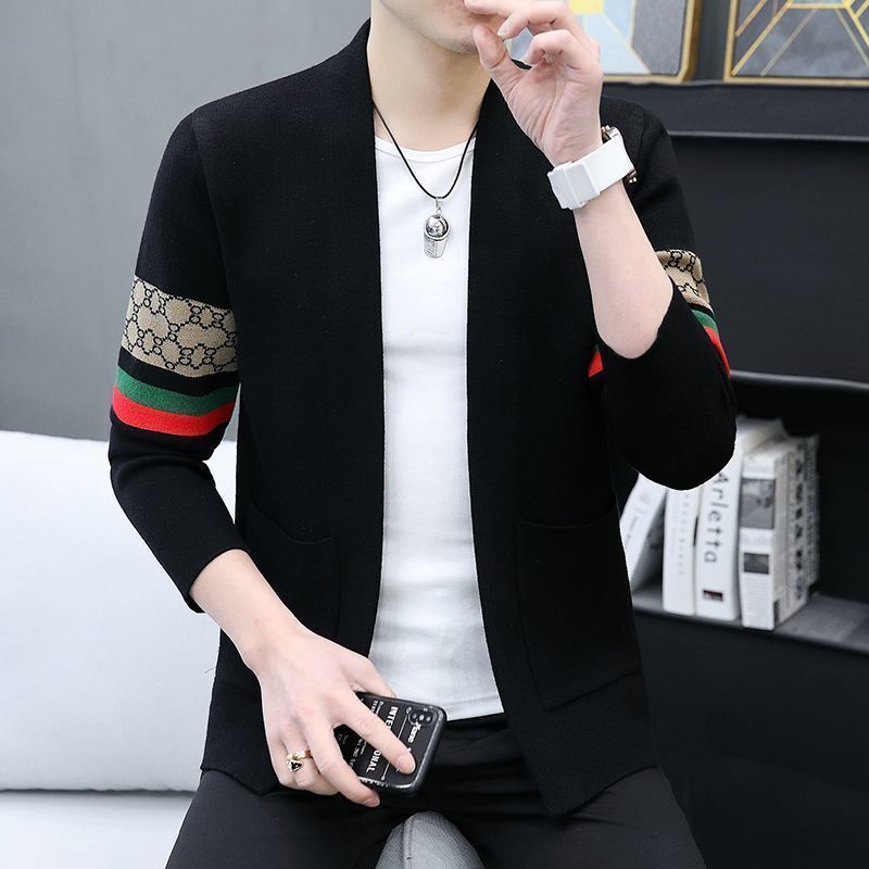Knitted cardigan jacket men's autumn and winter new trend outerwear fashion all-match sweater men