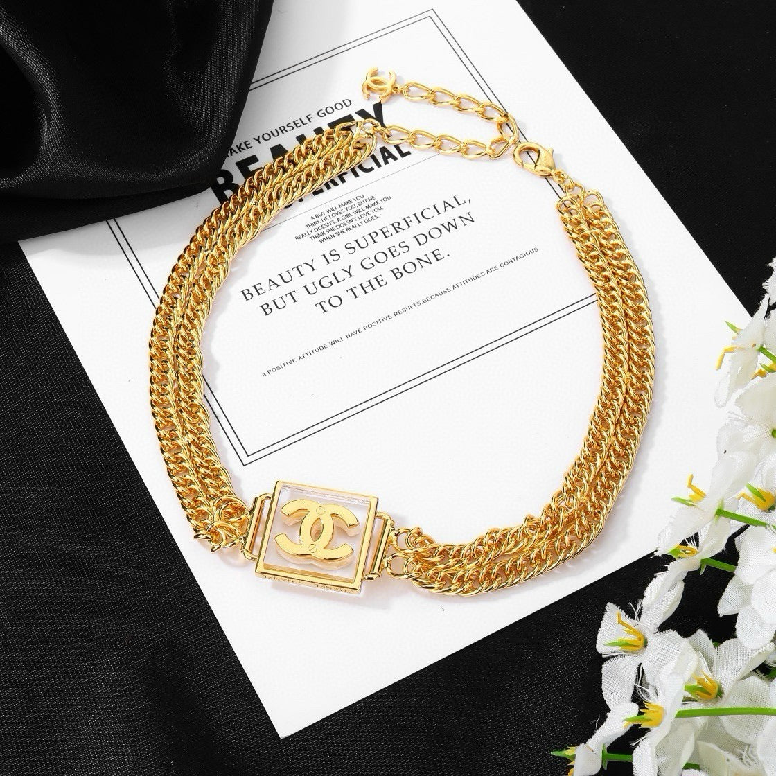 New Fashion Women's CC Square Multi-layer Gold Choker ZS1326101013