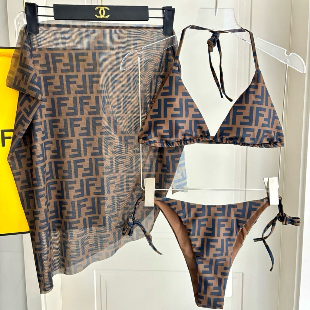 Retro Floral Three-Piece Swimsuit Set XC1026071622