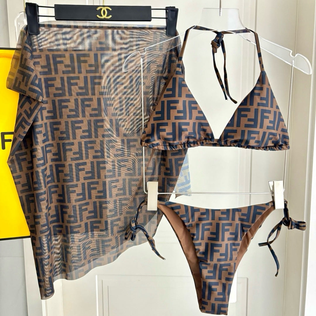 Retro Floral Three-Piece Swimsuit Set XC1026071622