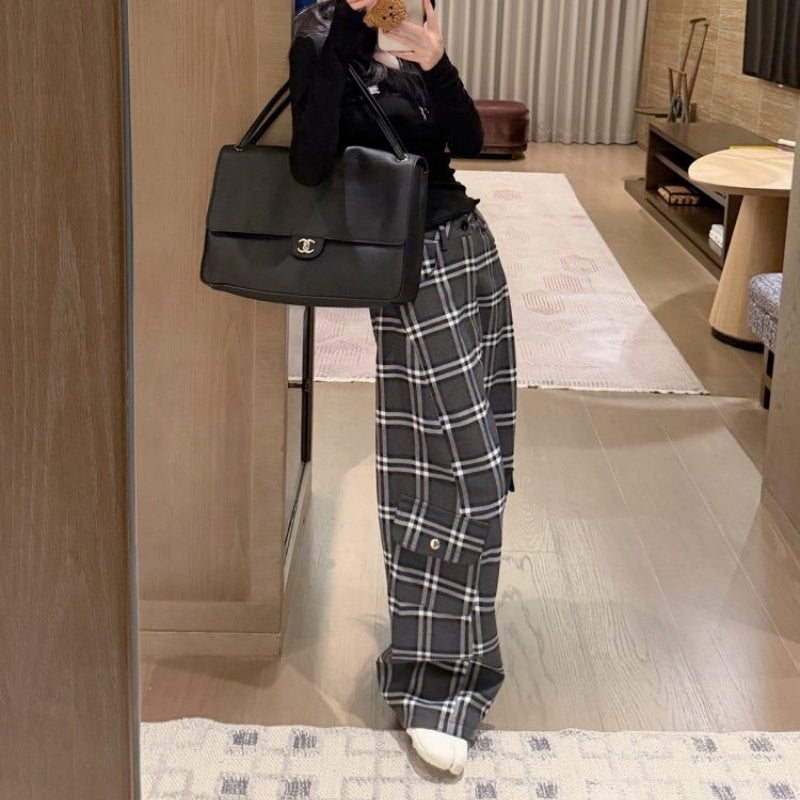 New Fashion Women's Plaid Cargo Wide Leg Pants PD1326091008