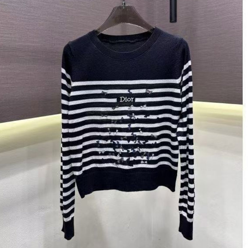 New Fashion Women's DIO Striped Long Sleeve Knit Top PD1326091805