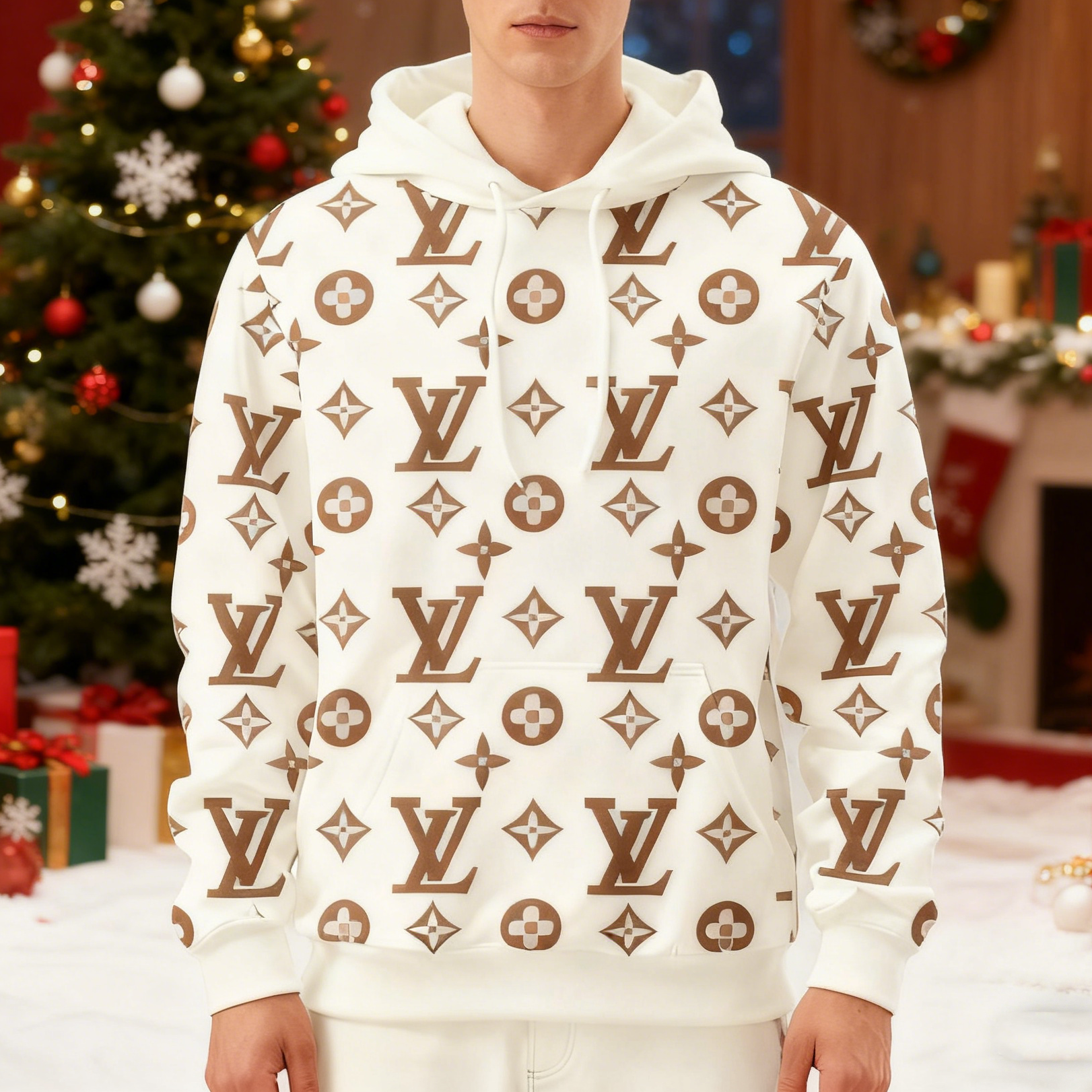 V Logo brown Loose printed hooded 3D0725110901