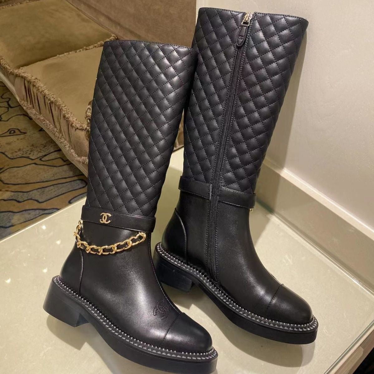 rhombus metal chain boots 1824092702