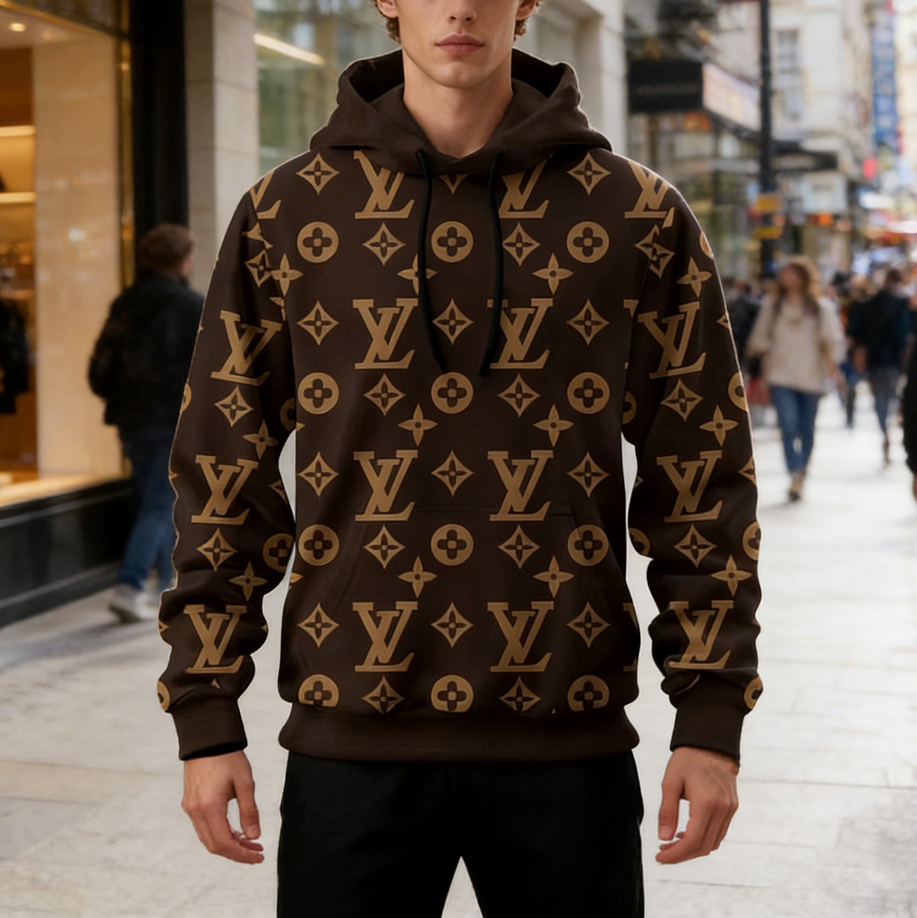 V Logo brown Loose printed hooded 3D0725110901