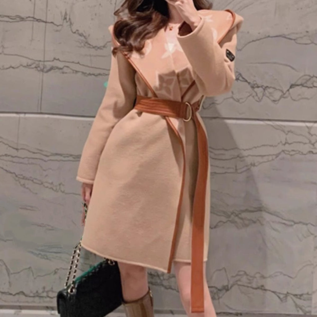 New fashion mid length lace up woolen coat 1023112319