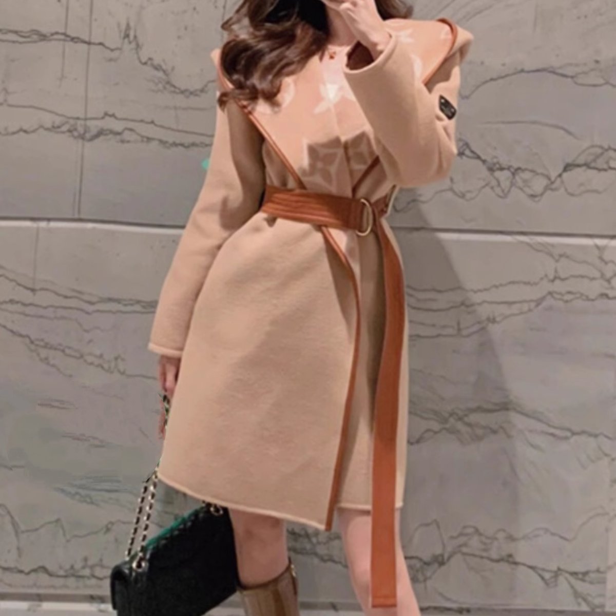 New fashion mid length lace up woolen coat 1023112319